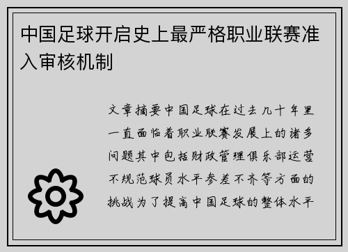 中国足球开启史上最严格职业联赛准入审核机制